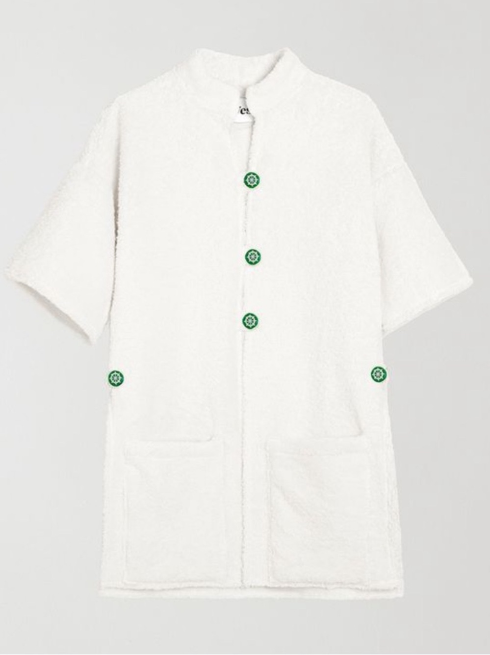 LA VESTE Ship Weel White Kimono- green buttons terry cloth